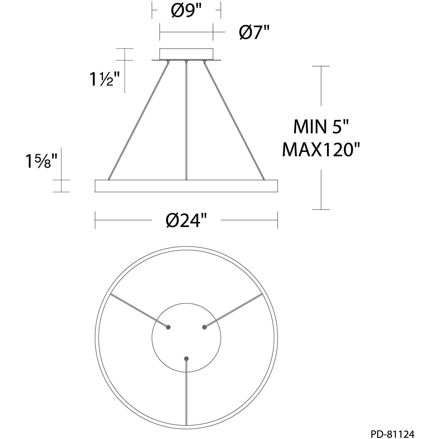 WAC Lighting PD-81124-BK Sirius LED 24 inch Black Pendant Ceiling Light ...
