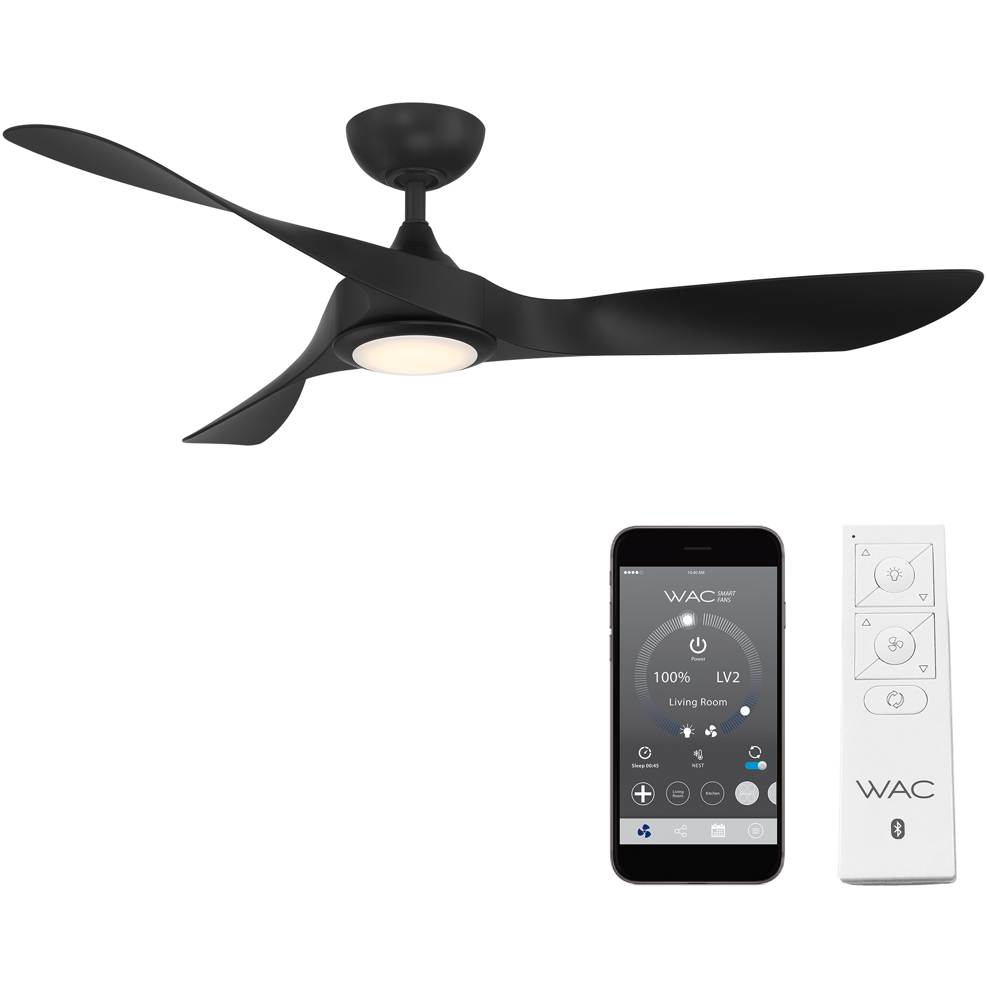 Swirl 54 inch Matte Black Downrod Ceiling Fans, Smart Fan