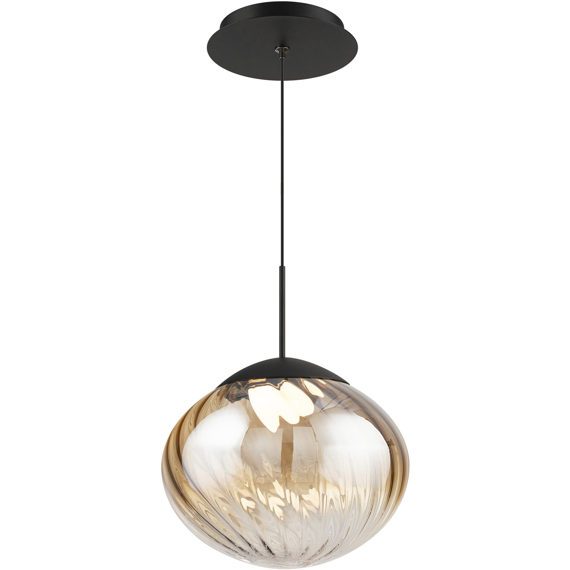 Swayzey LED 9.5 inch Powder Coated Black Mini-Pendant Ceiling Light in Black Amber Glass, dweLED